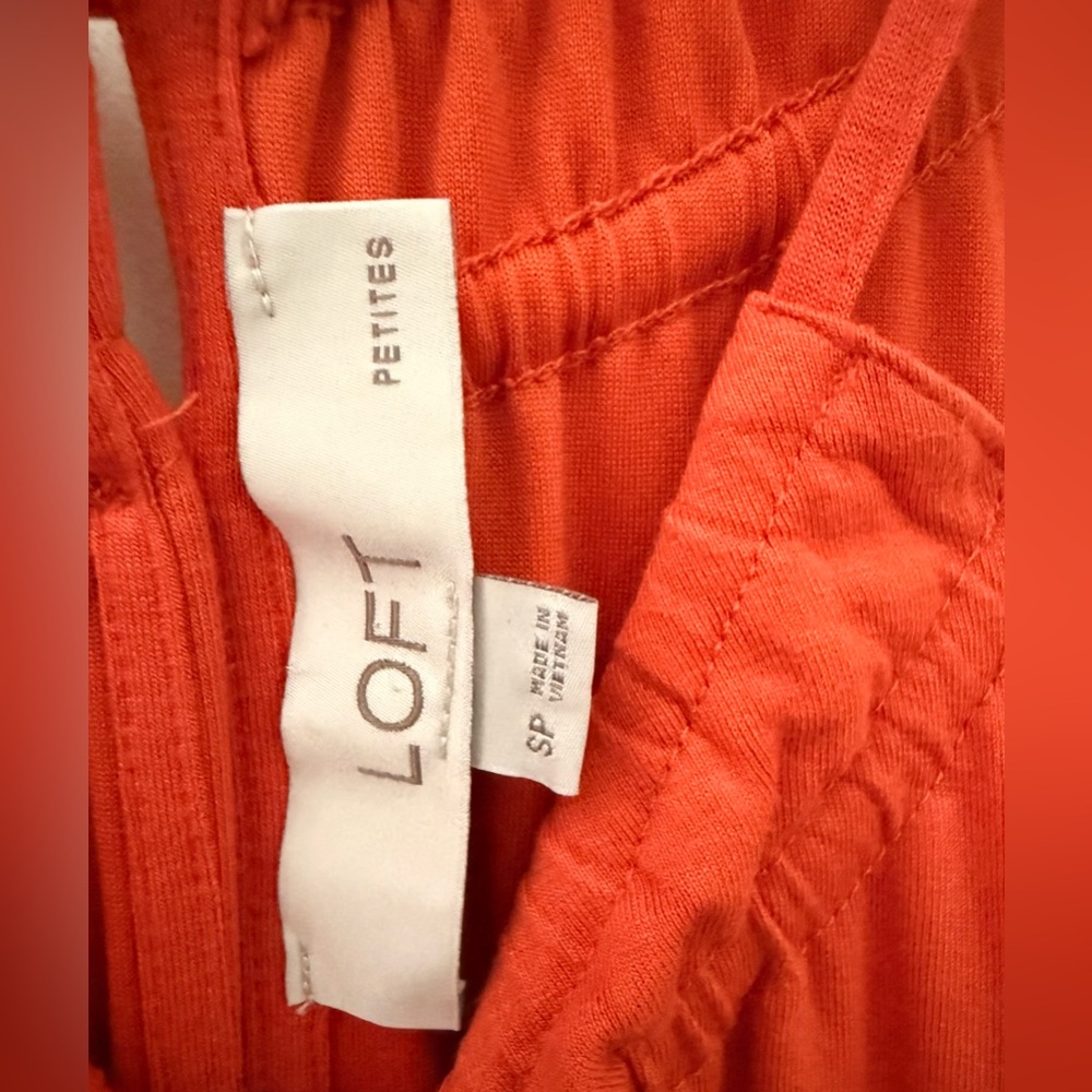 LOFT Coral-Orange Halter Midi Dress with Tie Waist - Picture 4 of 7